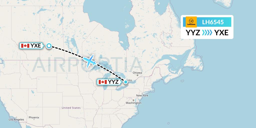 LH6545 Lufthansa Flight Map: Toronto to Saskatoon