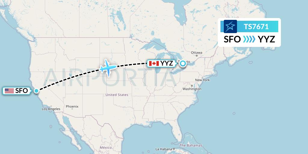 TS7671 Air Transat Flight Map: San Francisco to Toronto