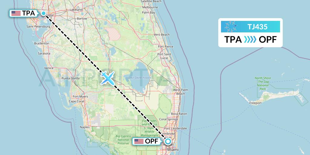TJ435 Tradewind Aviation Flight Map: Tampa to Miami