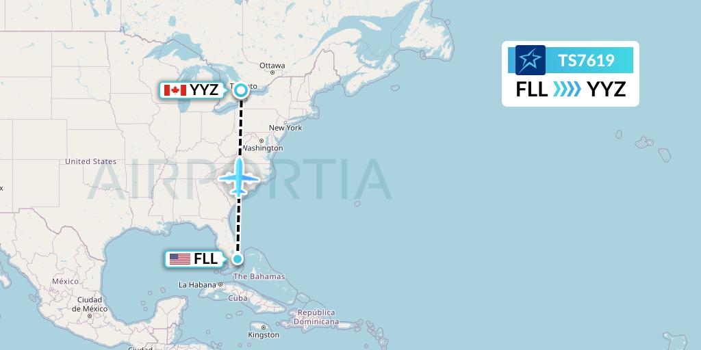 TS7619 Air Transat Flight Map: Fort Lauderdale to Toronto