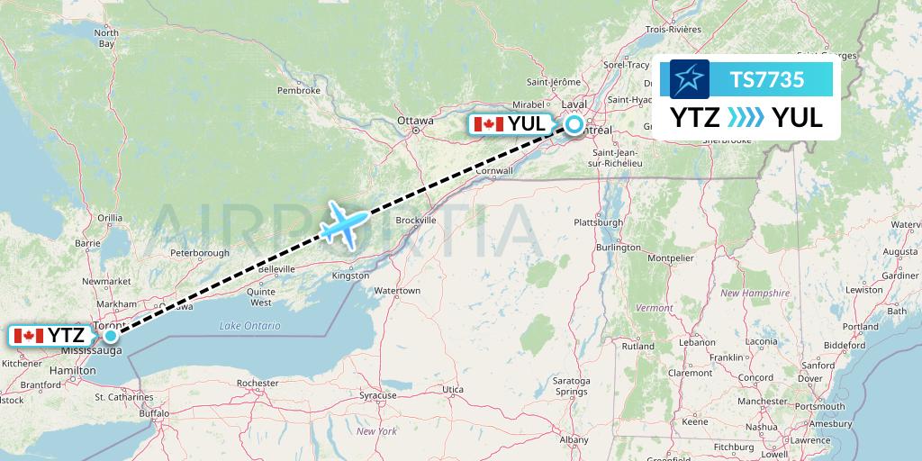 TS7735 Air Transat Flight Map: Toronto to Montreal