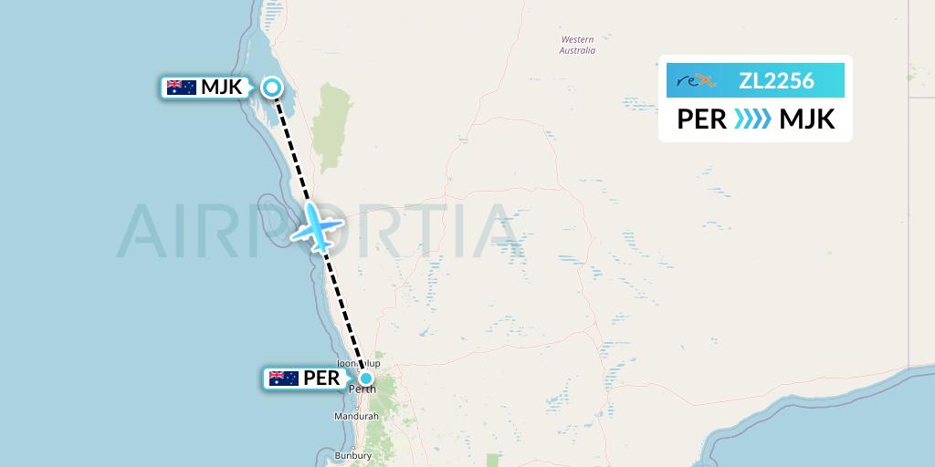 ZL2256 Regional Express Flight Map: Perth to Monkey Mia