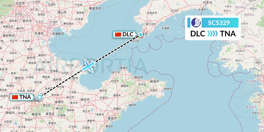 SC5329 Shandong Airlines Flight Map: Dalian to Jinan