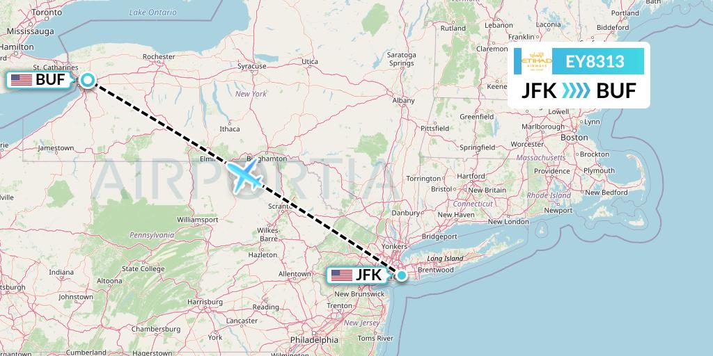 EY8313 Etihad Airways Flight Map: New York to Buffalo