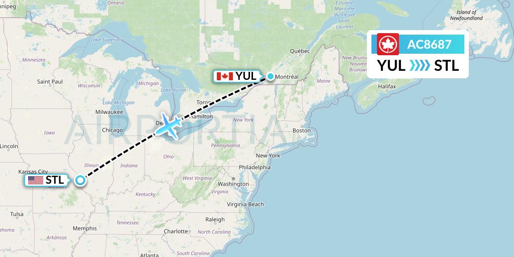 AC8687 Air Canada Flight Map: Montreal to St. Louis