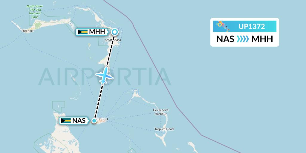 UP1372 Bahamasair Flight Map: Nassau to Marsh Harbour