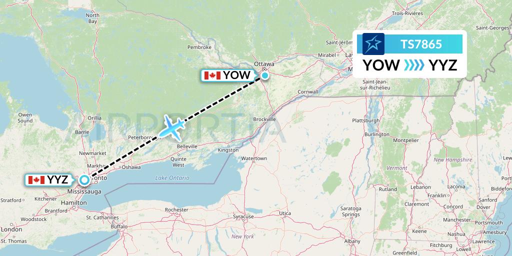 TS7865 Air Transat Flight Map: Ottawa to Toronto