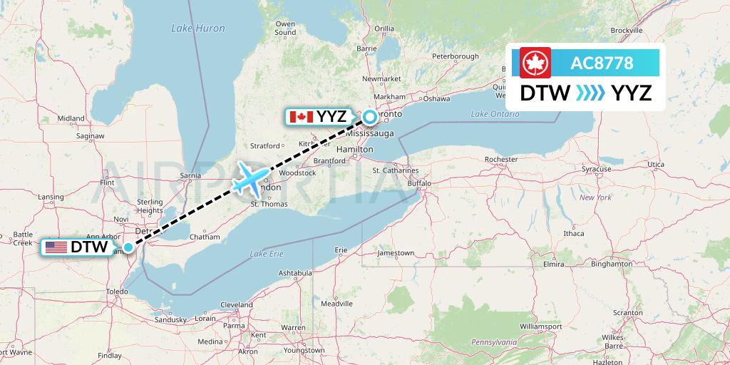 AC8778 Air Canada Flight Map: Detroit to Toronto