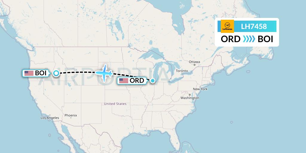 LH7458 Lufthansa Flight Map: Chicago to Boise