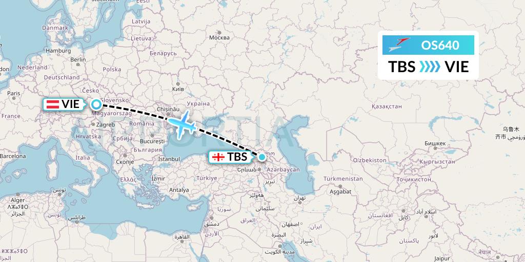 OS640 Austrian Airlines Flight Map: Tbilisi to Vienna