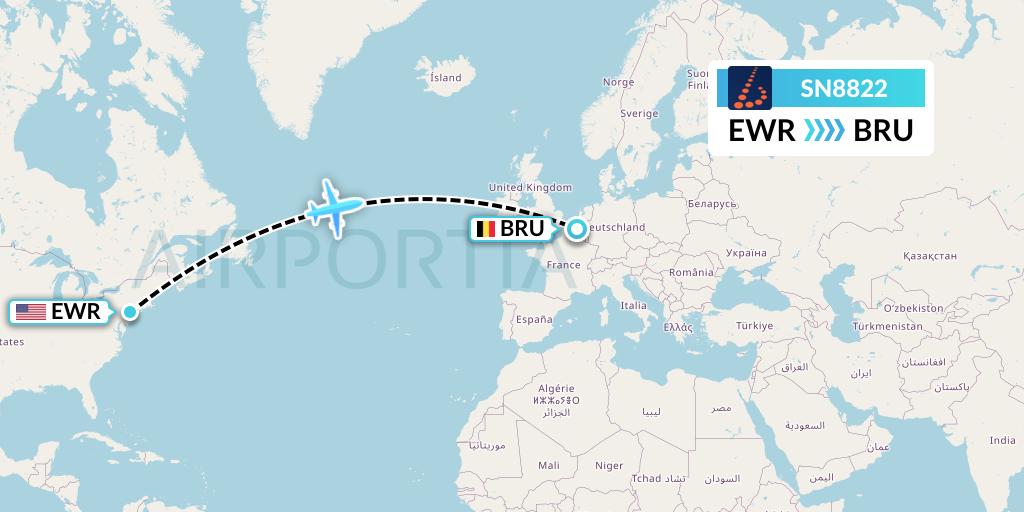 SN8822 Brussels Airlines Flight Map: New York to Brussels