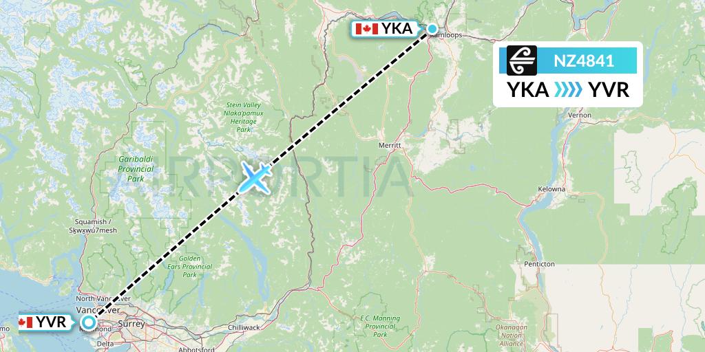 NZ4841 Air New Zealand Flight Map: Kamloops to Vancouver