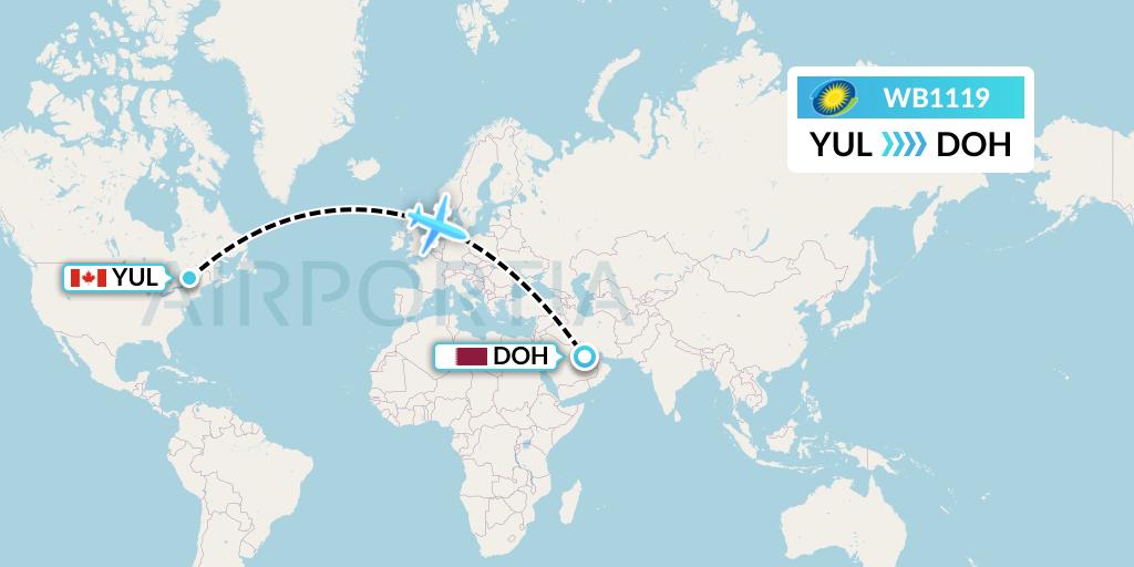 WB1119 RwandAir Flight Map: Montreal to Doha