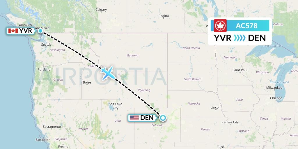 AC578 Air Canada Flight Map: Vancouver to Denver