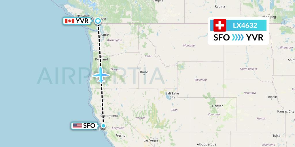 LX4632 Swiss Flight Map: San Francisco to Vancouver