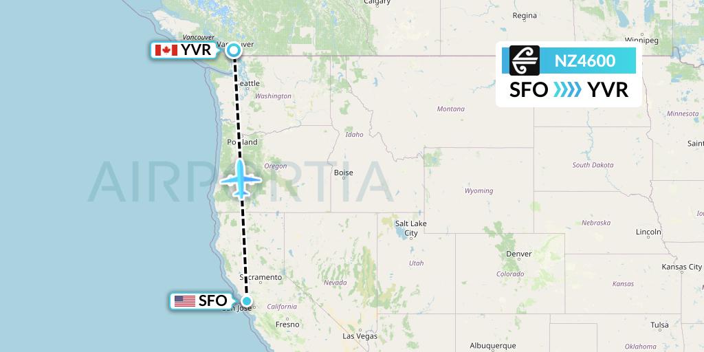 NZ4600 Air New Zealand Flight Map: San Francisco to Vancouver