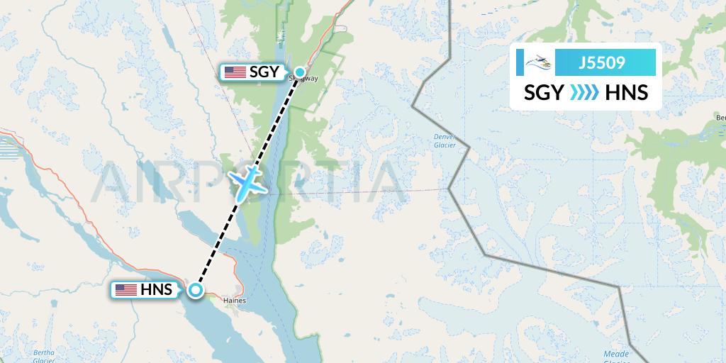 J5509 Alaska Seaplane Service Flight Map: Skagway to Haines