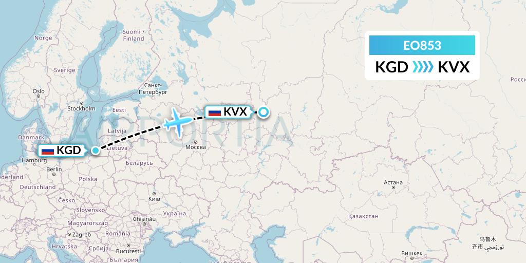 EO853 Pegas Fly Flight Map: Kaliningrad to Kirov