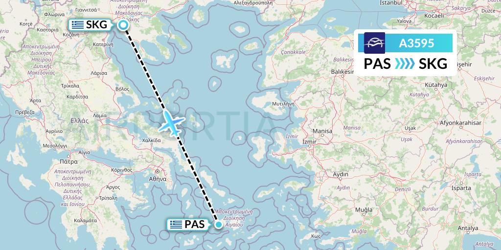 A3595 Aegean Airlines Flight Map: Paros to Thessaloniki