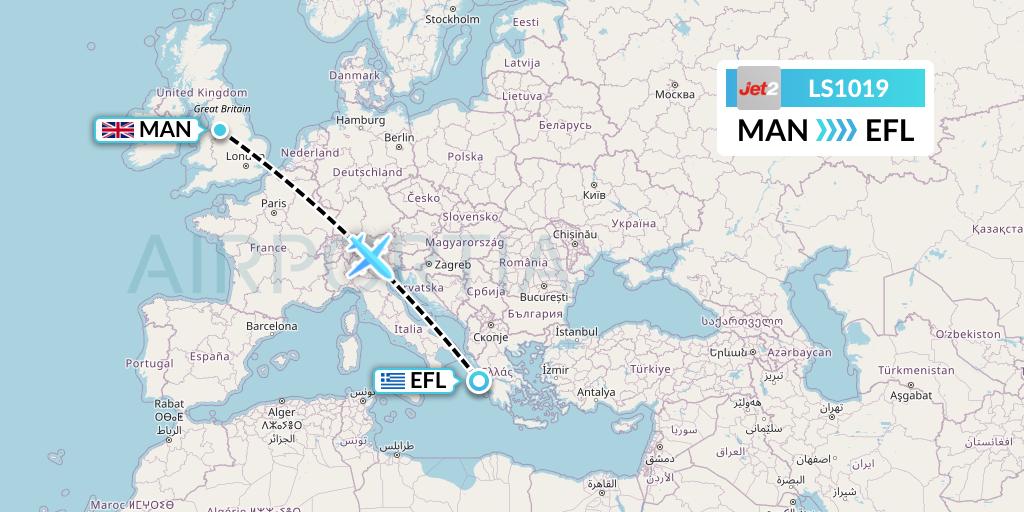 LS1019 Jet2 Flight Map: Manchester to Kefalonia