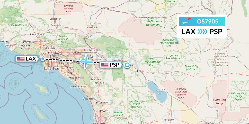 OS7905 Austrian Airlines Flight Map: Los Angeles to Palm Springs