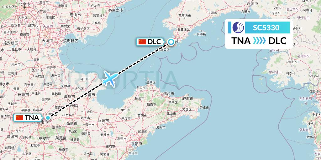 SC5330 Shandong Airlines Flight Map: Jinan to Dalian