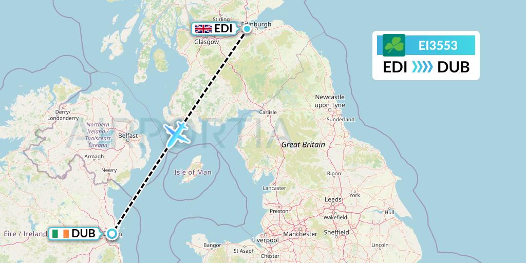 EI3553 Aer Lingus Flight Map: Edinburgh to Dublin