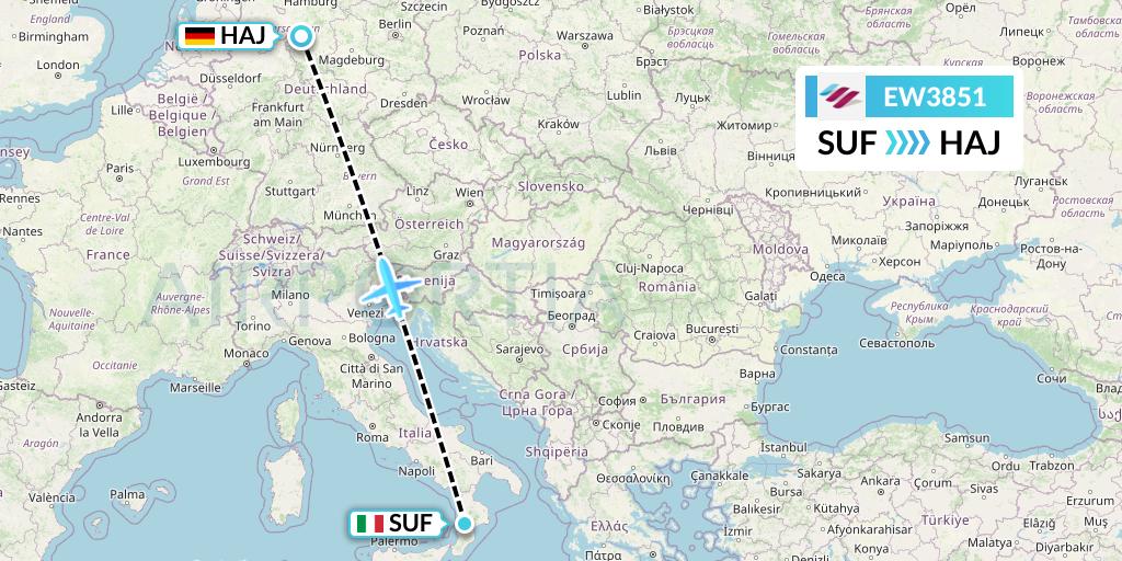 EW3851 Eurowings Flight Map: Lamezia Terme to Hannover