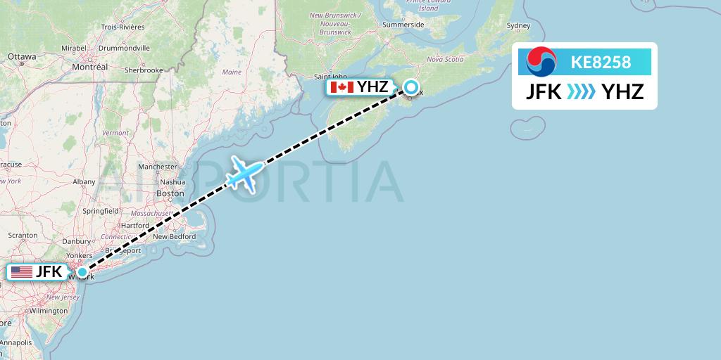 KE8258 Korean Air Flight Map: New York to Halifax