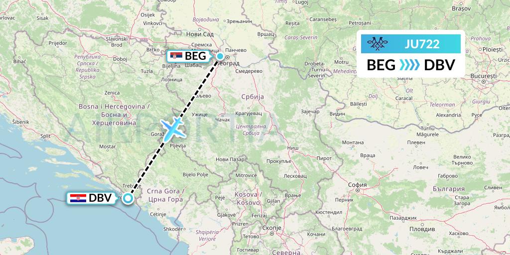 JU722 AirSERBIA Flight Map: Belgrade to Dubrovnik