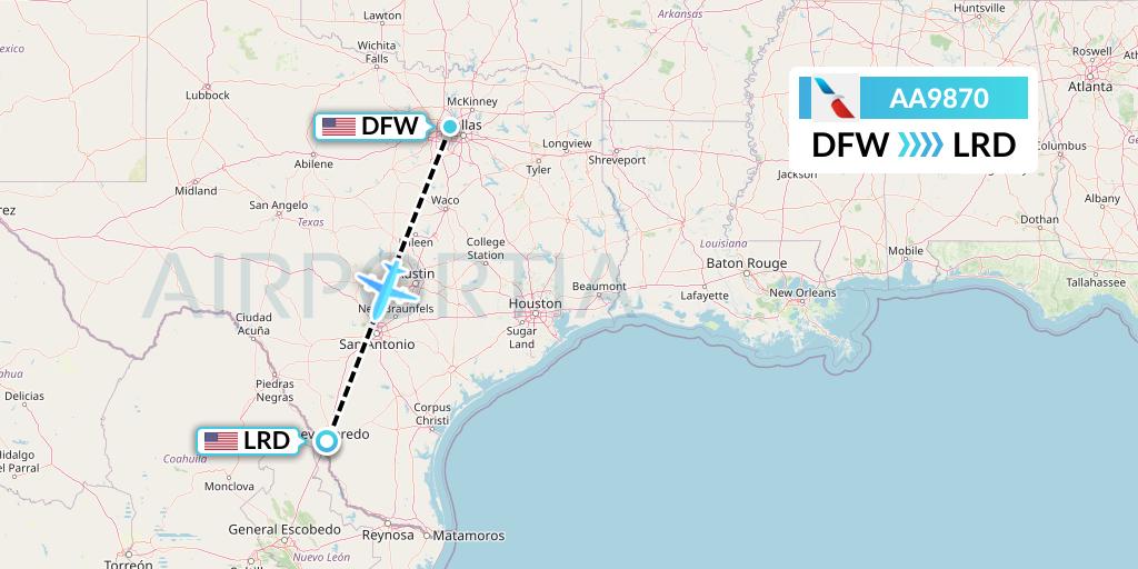 AA9870 American Airlines Flight Map: Dallas to Laredo