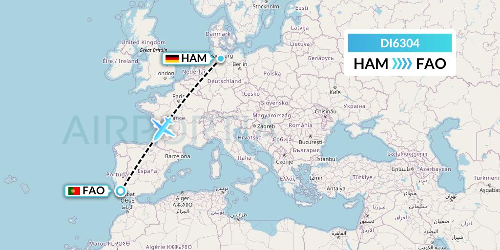 DI6304 Marabu Airlines Flight Map: Hamburg to Faro