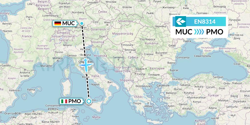 EN8314 Air Dolomiti Flight Map: Munich to Palermo
