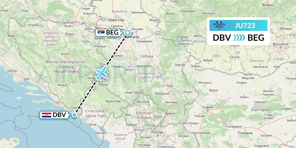 JU723 AirSERBIA Flight Map: Dubrovnik to Belgrade