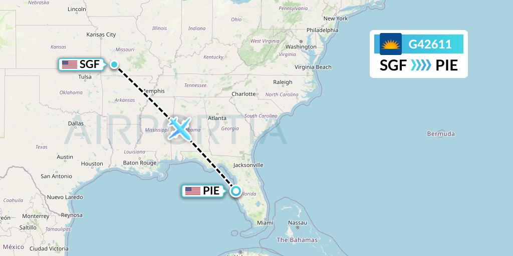 G42611 Allegiant Air Flight Map: Springfield to St. Petersburg