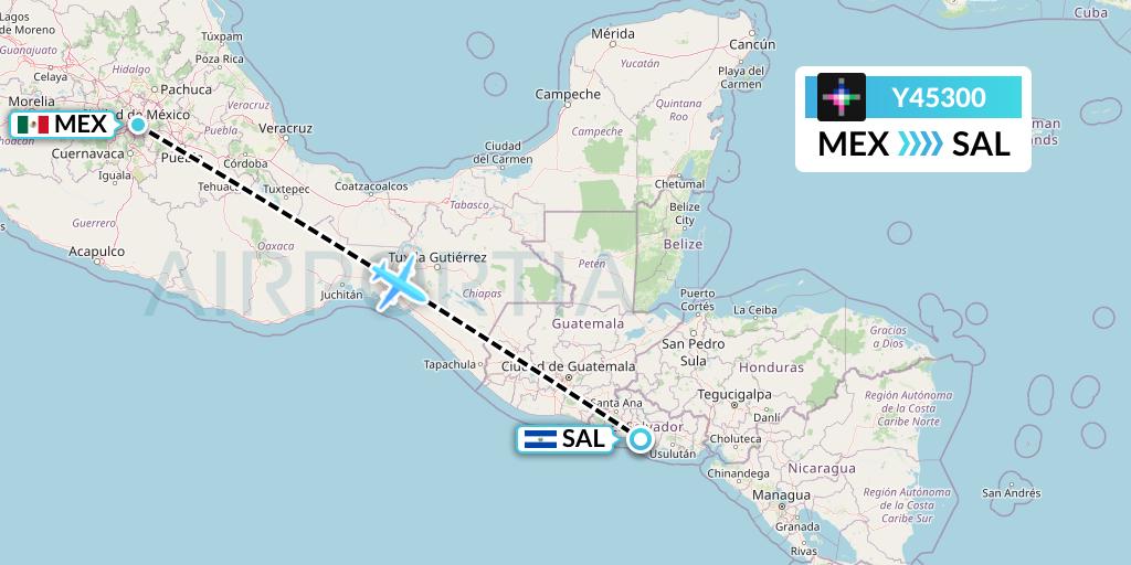 Y45300 Volaris Flight Map: Mexico City to San Salvador