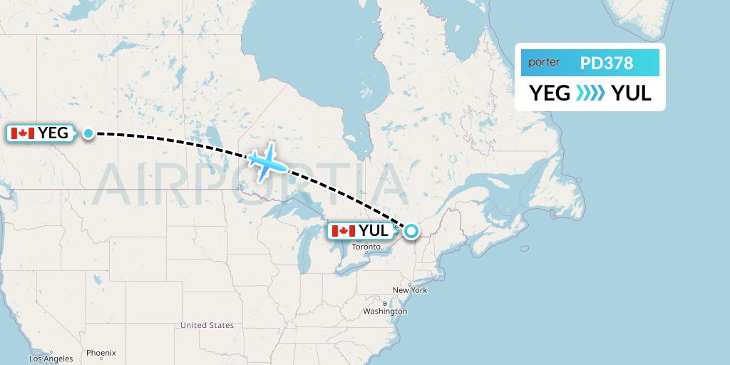 PD378 Porter Airlines Flight Map: Edmonton to Montreal