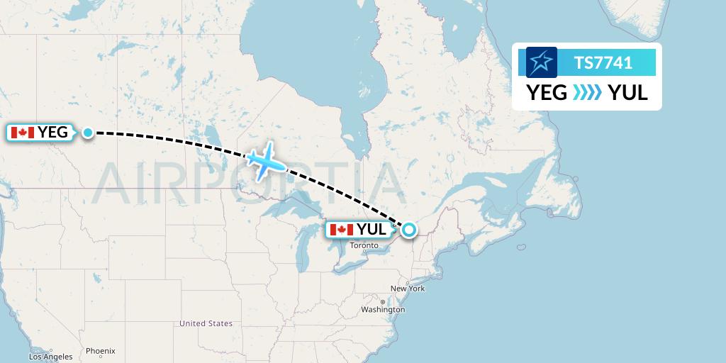 TS7741 Air Transat Flight Map: Edmonton to Montreal