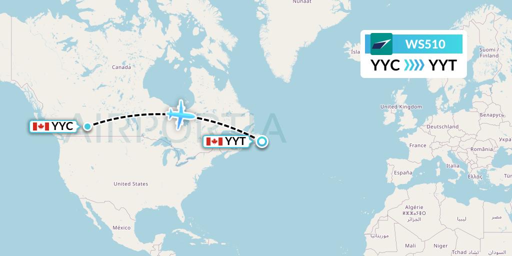 WS510 WestJet Flight Map: Calgary to St. John's