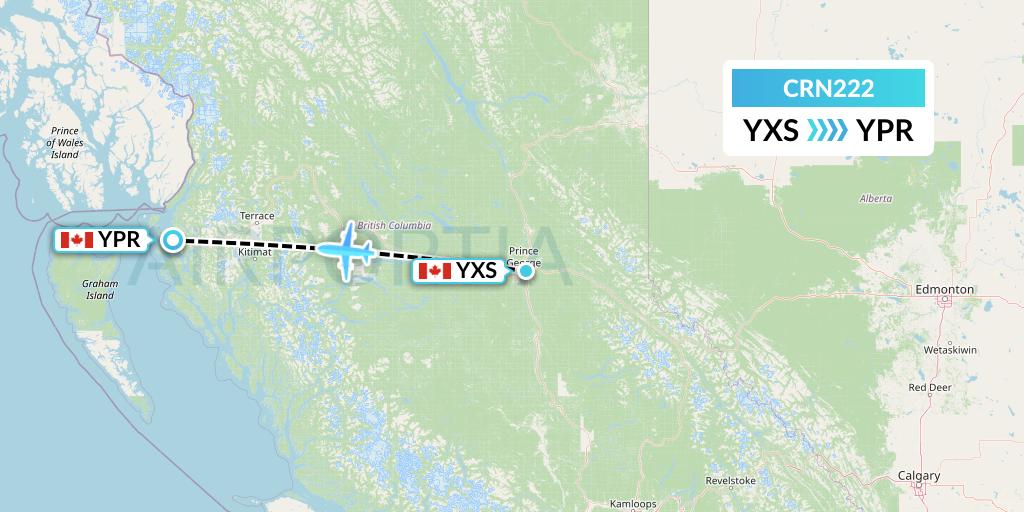 CRN222 Aerocaribbean Flight Map: Prince George to Prince Rupert