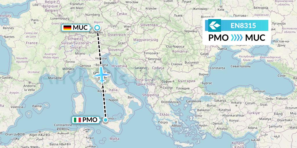 EN8315 Air Dolomiti Flight Map: Palermo to Munich