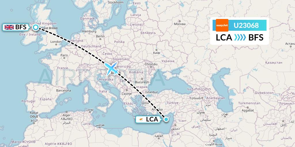 U23068 EasyJet Flight Map: Larnaca to Belfast