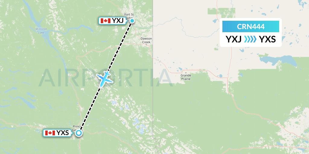CRN444 Aerocaribbean Flight Map: Fort St. John to Prince George