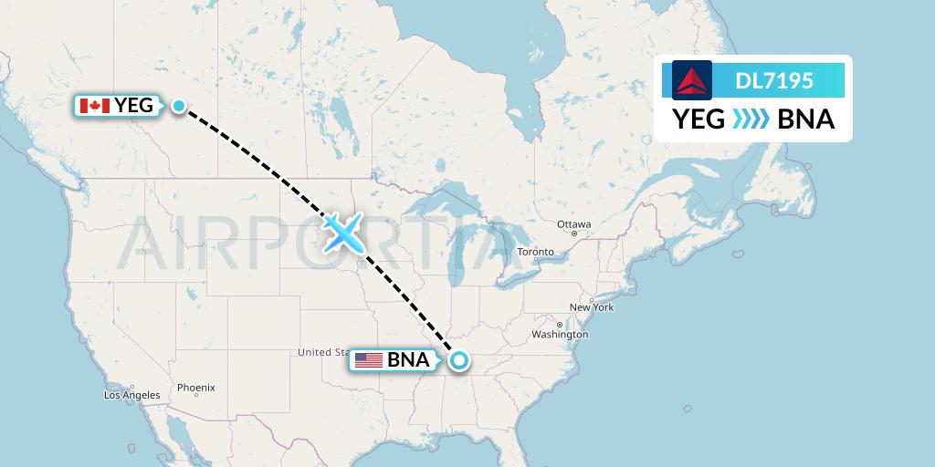 DL7195 Delta Air Lines Flight Map: Edmonton to Nashville