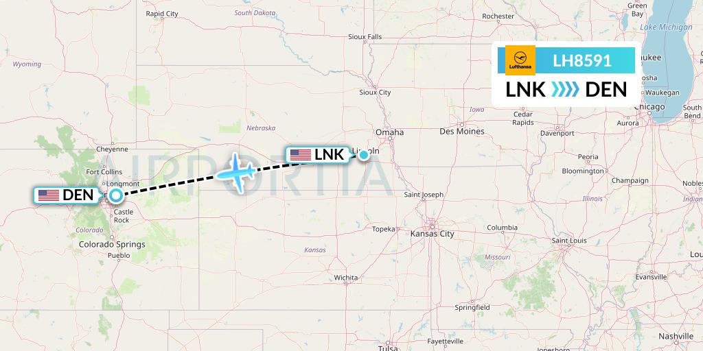 LH8591 Lufthansa Flight Map: Lincoln to Denver