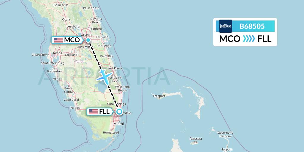 B68505 JetBlue Airways Flight Map: Orlando to Fort Lauderdale