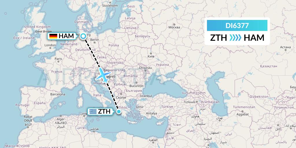 DI6377 Marabu Airlines Flight Map: Zakynthos to Hamburg