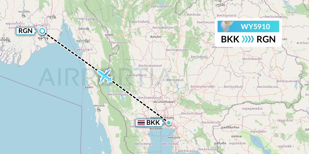 WY5910 Oman Air Flight Map: Bangkok to Yangon