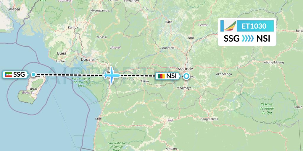 ET1030 Ethiopian Airlines Flight Map: Malabo to Yaounde