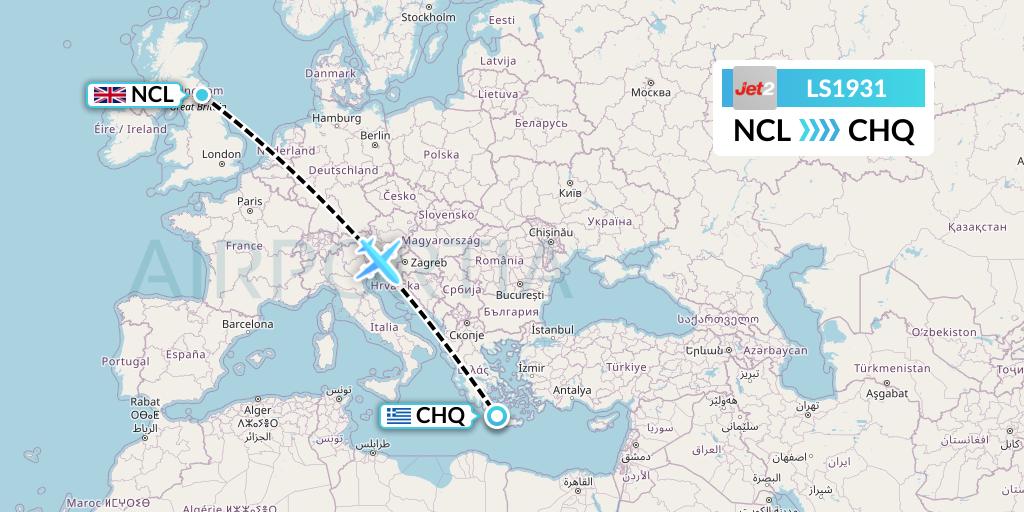 LS1931 Jet2 Flight Map: Newcastle to Chania